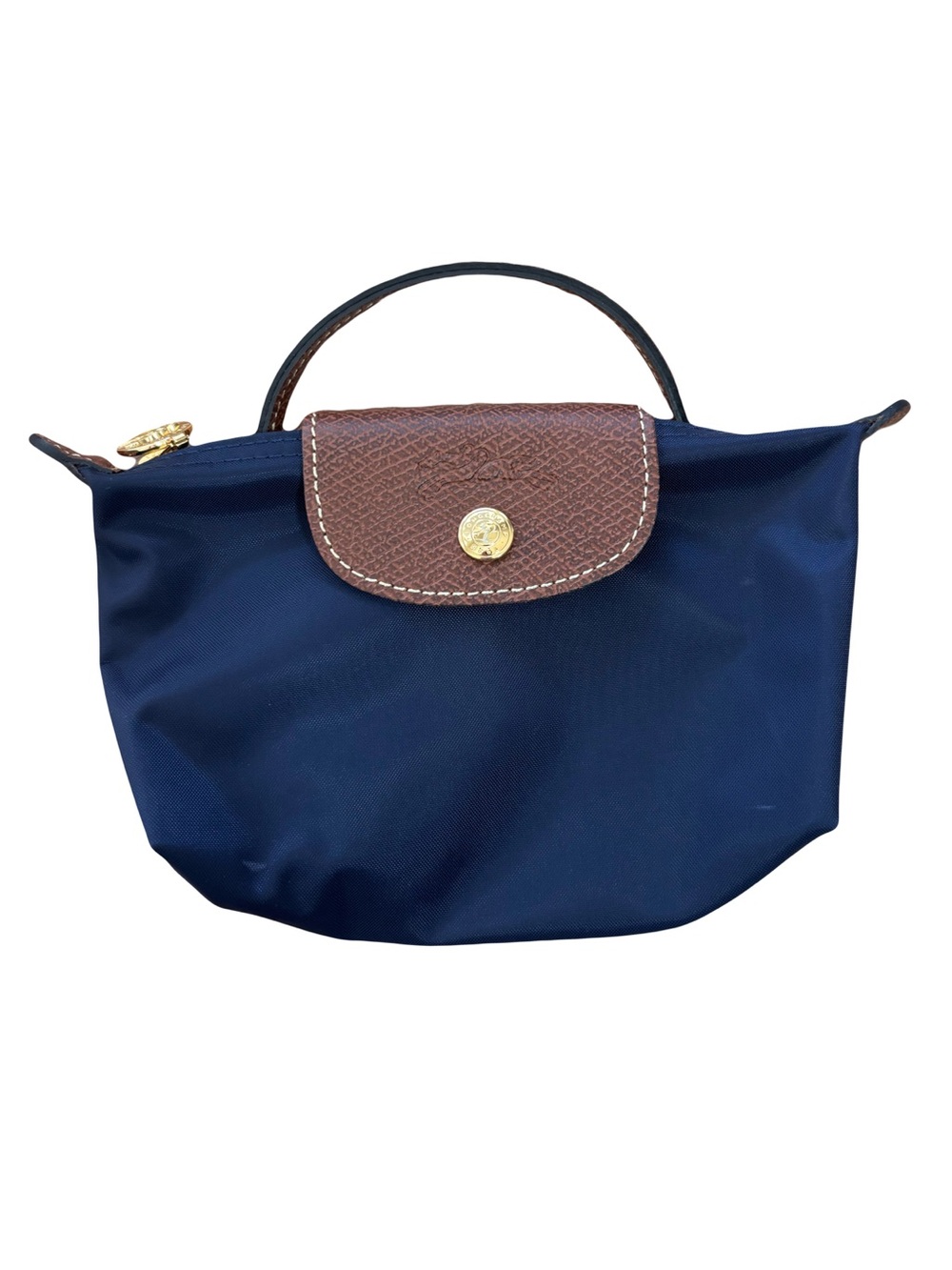MINI Longchamp Navy Bag with Brown Trim